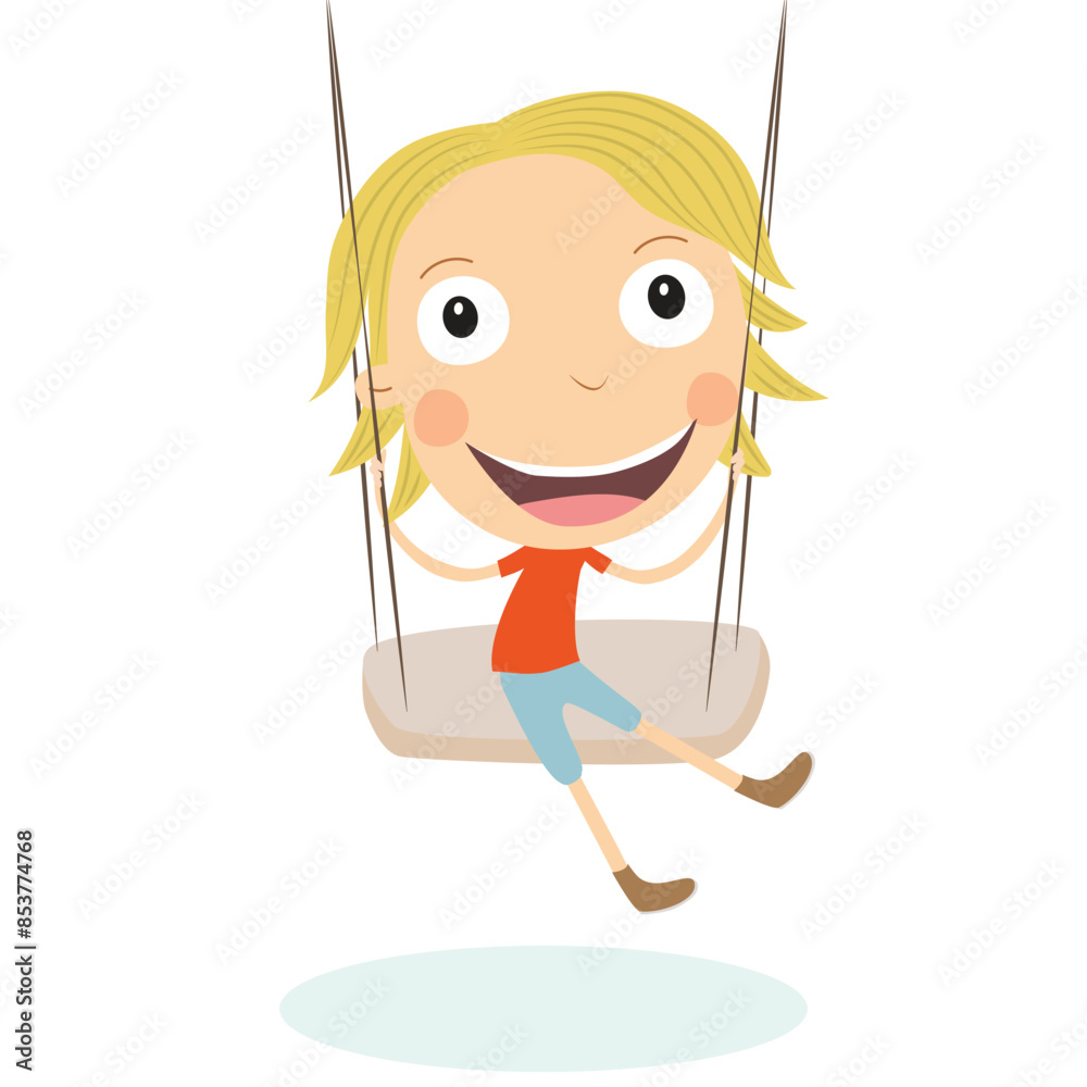 Happy and adorable blonde boy in a swing. Vector illustration. Happy and adorable blonde boy in a swing. Vector illustration.