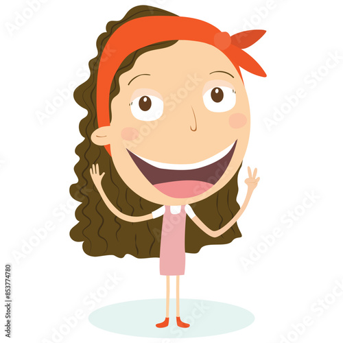 Girl showing ok gesture cartoon character. Sign language, gesticulation, peace gesture. Vector illustration.