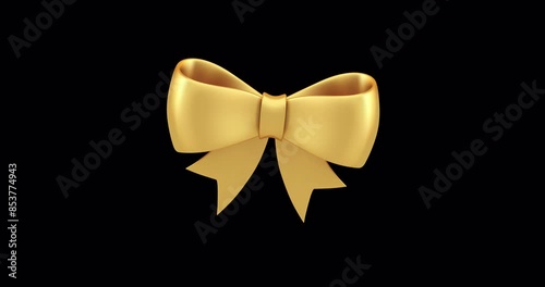 Golden bow metallic knot for holiday gift package 3d icon icon animation loop with alpha channel