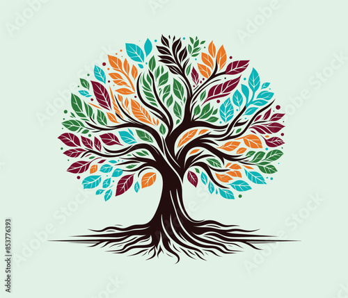 tree vector illustration, colorful tree vector