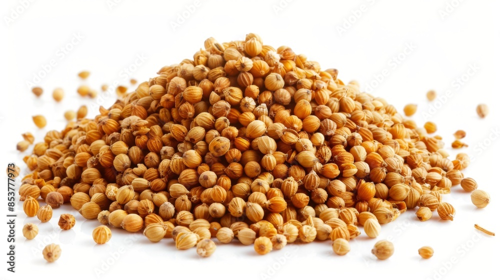 Pile of Coriander Seeds on White Background, Generative AI Pile of Coriander Seeds on White Background, Generative AI