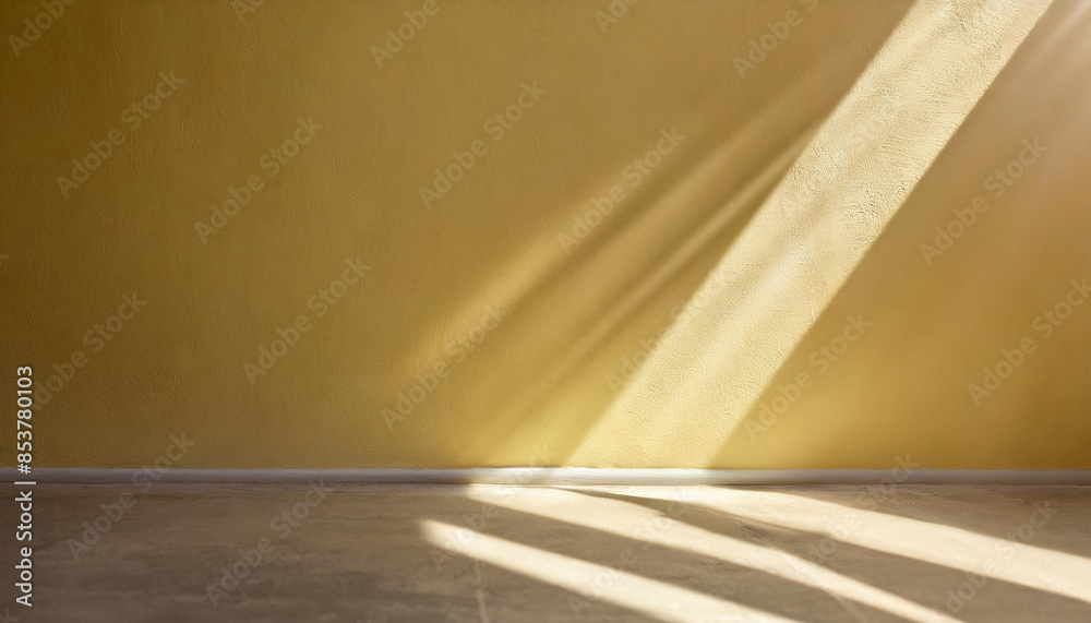 light background of yellow empty wall with shadows, highlights and sun rays, summer spring background cover wallpaper for product presentation, abstract minimalistic light background of yellow empty wall with shadows, highlights and sun rays, summer spring background cover wallpaper for product presentation, abstract minimalistic