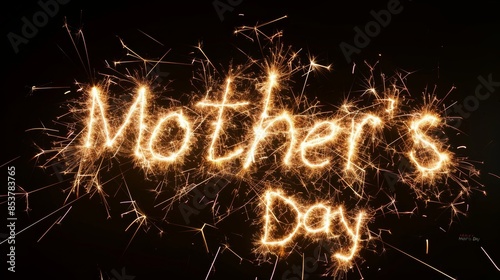 A gold sparkler firework text with a mother's day caption on black. A celebration banner with a copy space is included.