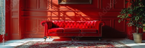 classic red retro sofa in an old villa photo