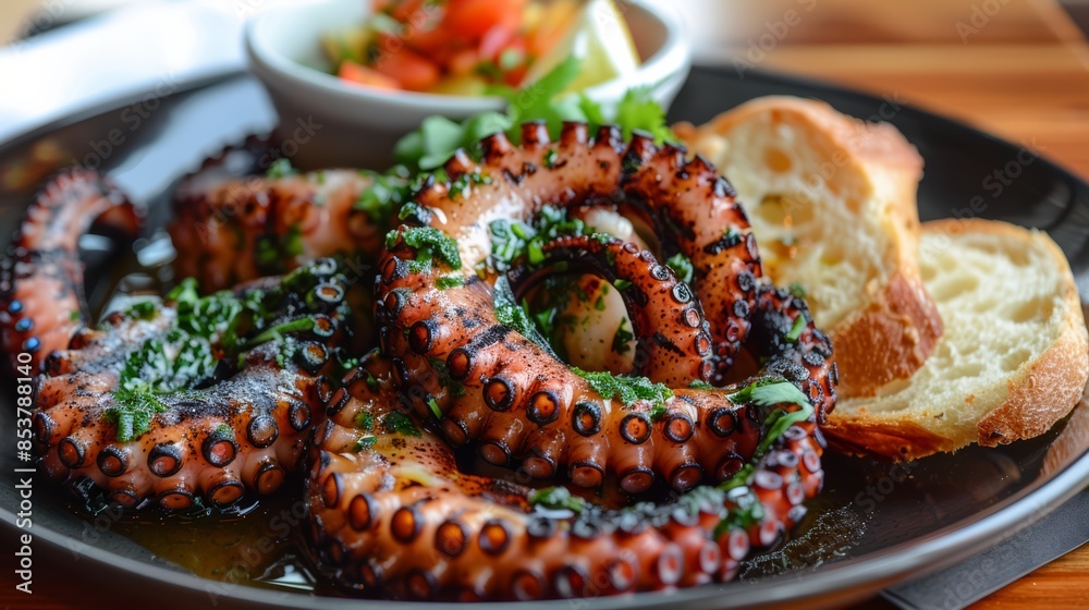 A plate of a black dish with some food on it, AI A plate of a black dish with some food on it, AI