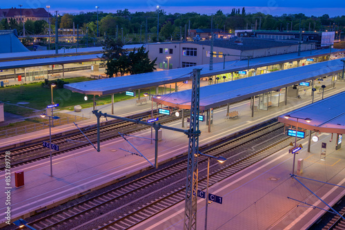 Obraz na płótnie Magdeburg, Germany - May 05, 2024: View of an empty Magdeburg Main Station at a summer evening. w salonie