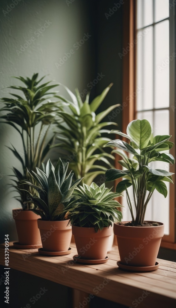 An inviting room transformed into a green oasis with diverse plants in terracotta pots, bathed in gentle natural light An inviting room transformed into a green oasis with diverse plants in terracotta pots, bathed in gentle natural light