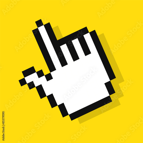Pixel cursor hand pointer, 8-bit computer mouse.