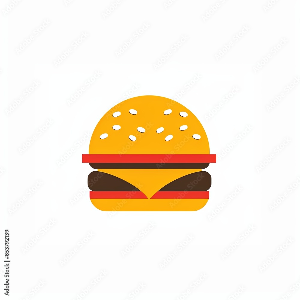 Cheeseburger, yellow red colors, white isolated background, logo, flat design, minimalism Cheeseburger, yellow red colors, white isolated background, logo, flat design, minimalism