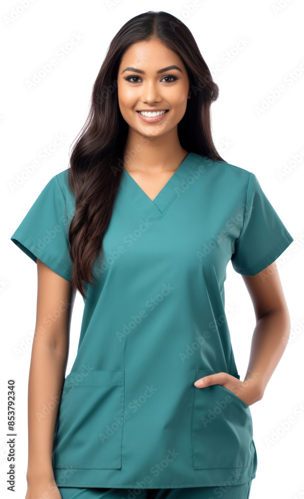 PNG Indian female doctor portrait scrubs nurse. PNG Indian female doctor portrait scrubs nurse.