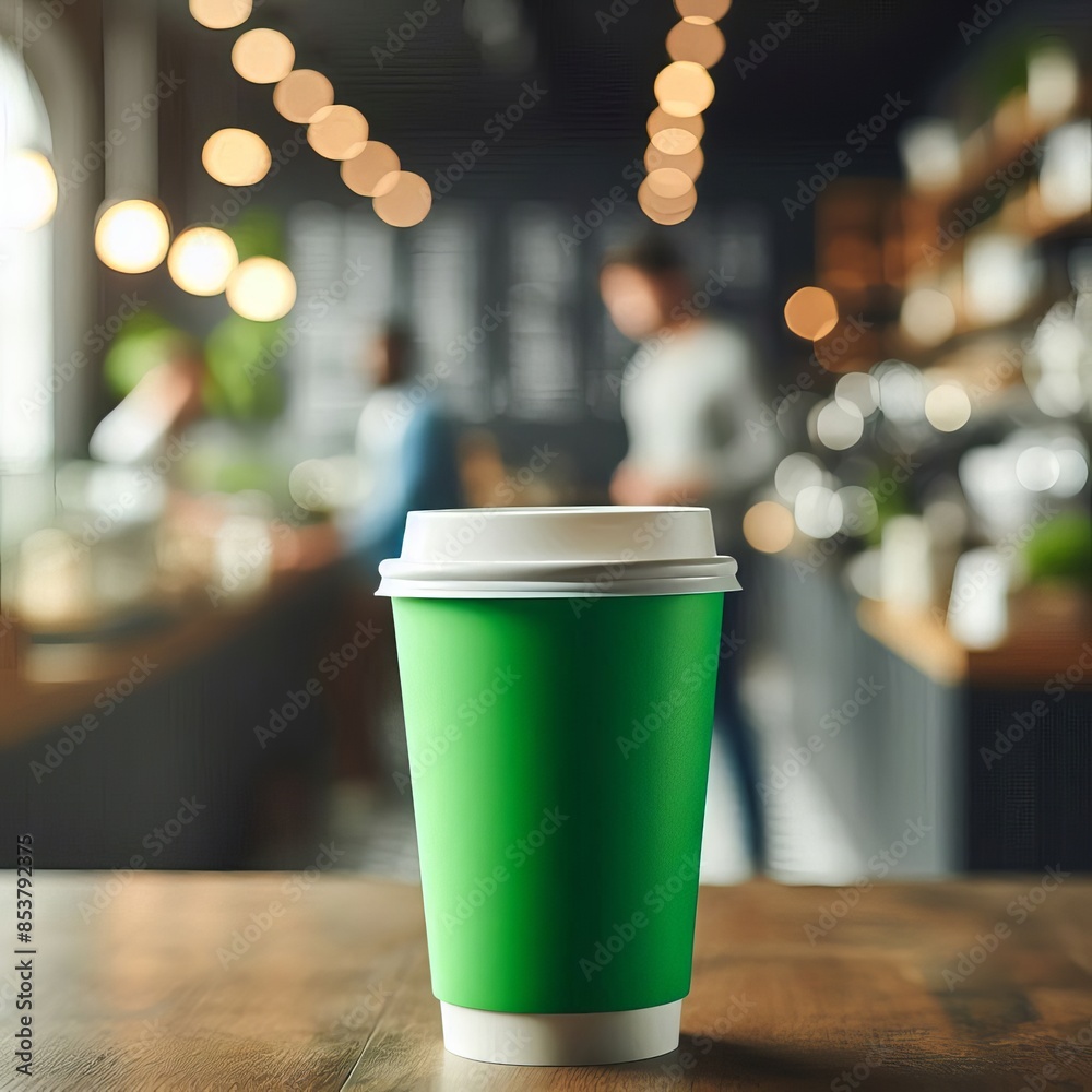 Vibrant Takeaway Cup in Various Colors with a Blurred Coffee Shop Background for Mockup and Branding Use Vibrant Takeaway Cup in Various Colors with a Blurred Coffee Shop Background for Mockup and Branding Use