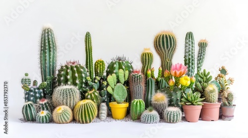 assorted cacti plants isolated on white botanical collection