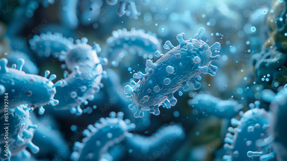 Bacterium (bacteries, bacteria, microbiome, cells, bacterie) infection under a microscope macro photography floating in space. Shape and texture design, background illustration Bacterium (bacteries, bacteria, microbiome, cells, bacterie) infection under a microscope macro photography floating in space. Shape and texture design, background illustration