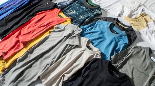 A collections of casual wear simple t-shirts and shoes