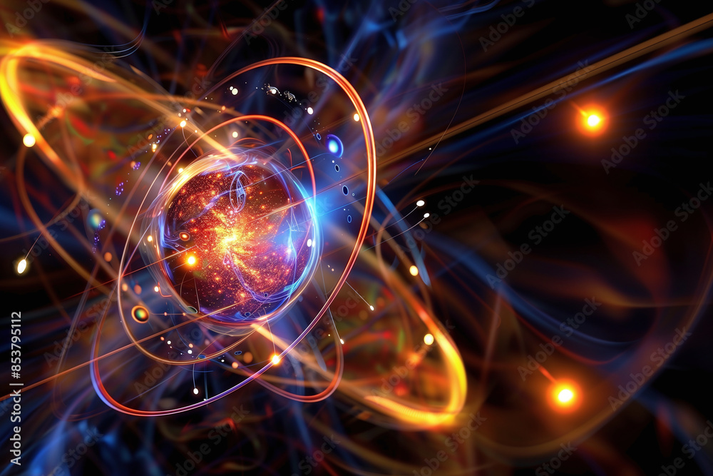 Abstract Visualization of Quantum Particle with Orbiting Energy Trails Abstract Visualization of Quantum Particle with Orbiting Energy Trails
