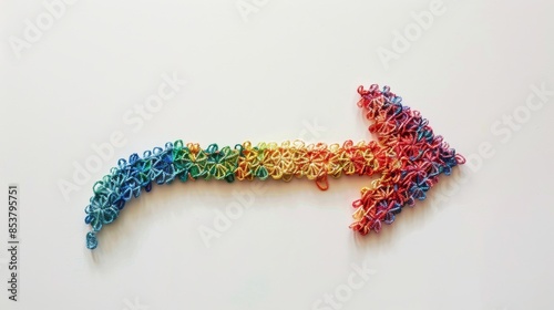 Colorful Yarn Arrow on White Background, Generative AI photo