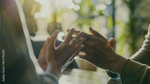 Holding hands supports and closes a partner in love, respect or trust therapy