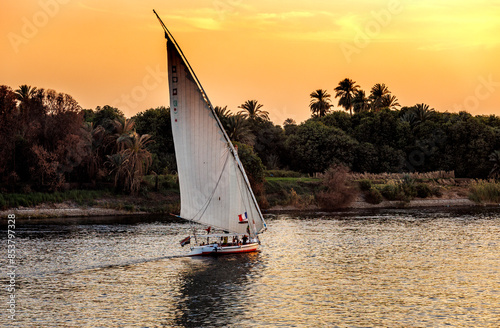 Traditional Egyptian Felouque sailing boat on Nile river
