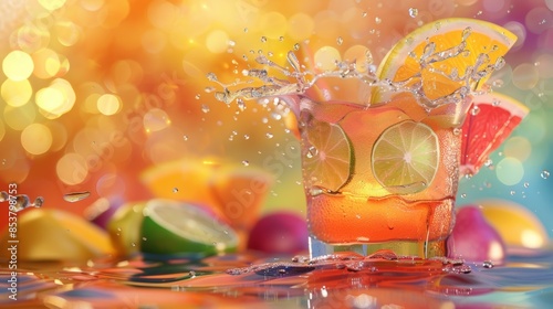 A glass of water with beautiful fruits in various colors.