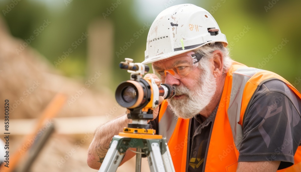 Determined Surveyor Using Theodolite for Precise Construction Site Measurements Determined Surveyor Using Theodolite for Precise Construction Site Measurements