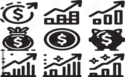 Print Earning Line Icons Set .Revenue Growth, Profit Increase, Investment Raise Symbols for Apps & Websites