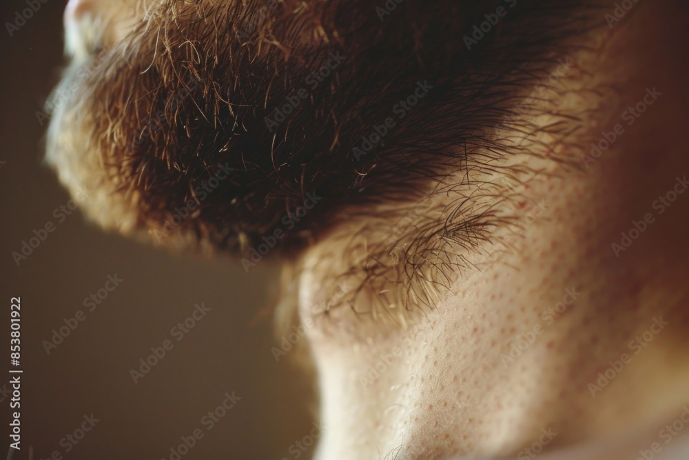 A man with a beard has a stubbly neck A man with a beard has a stubbly neck