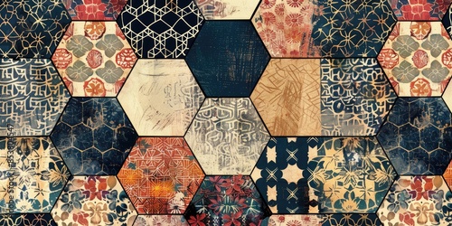 a image of a patchwork wall with a pattern of hexagons