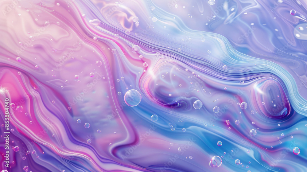 Obraz premium Mesmerizing pink and blue abstract fluid art swirls with tiny bubbles, creating a dreamy and ethereal atmosphere.
