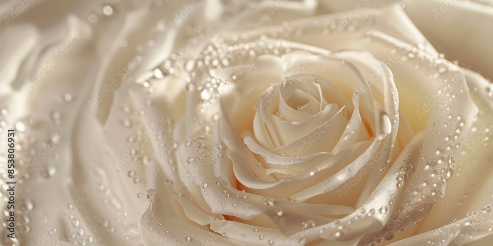 White rose with morning dew closeup. White rose with morning dew closeup.