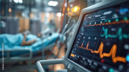 Wallpaper Mural Hospital scene with ICU patient in the background and a vital signs monitor in the foreground Torontodigital.ca