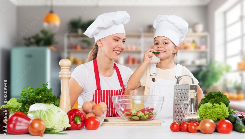 Healthy food concept. Happy family cook at kitchen Healthy food concept. Happy family cook at kitchen