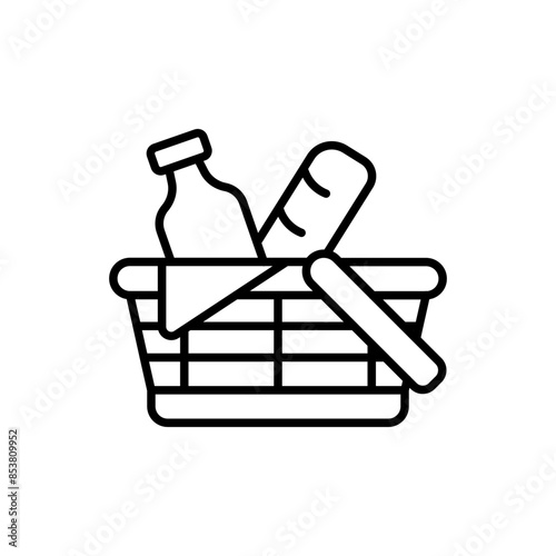 Picnic basket outline icons, minimalist vector illustration ,simple transparent graphic element .Isolated on white background