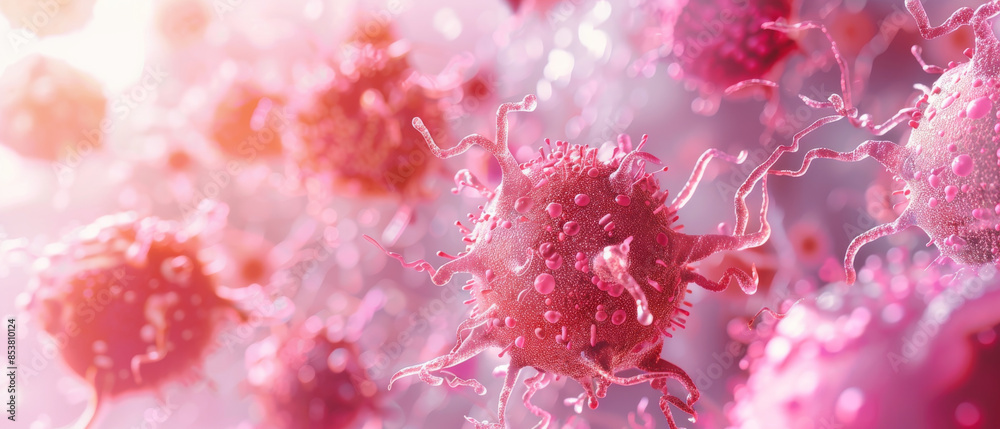 A vibrant, pink microscopic scene showcasing the complex, beautiful nature of cells suspended in a soft, ethereal environment. A vibrant, pink microscopic scene showcasing the complex, beautiful nature of cells suspended in a soft, ethereal environment.