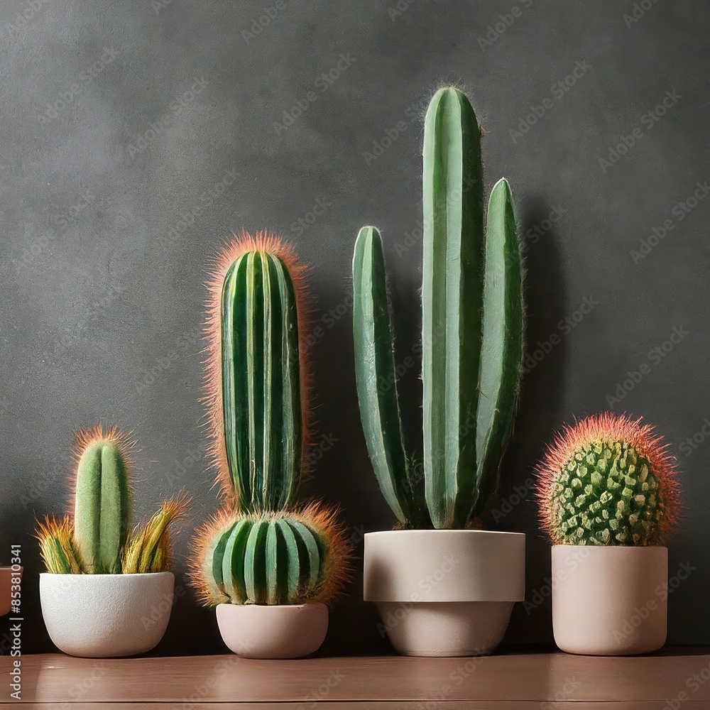 Cacti Variety on Wooden Shelf Cacti Variety on Wooden Shelf