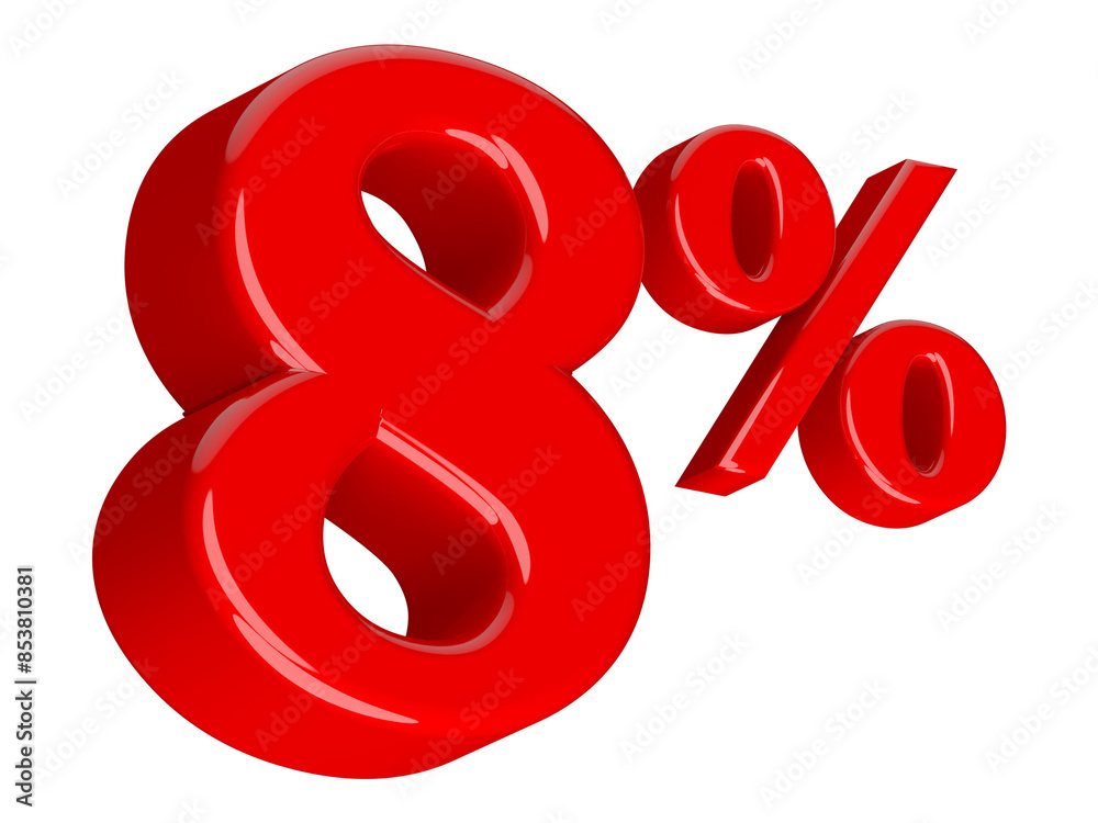 8 Percent Red Number 3D 8 Percent Red Number 3D