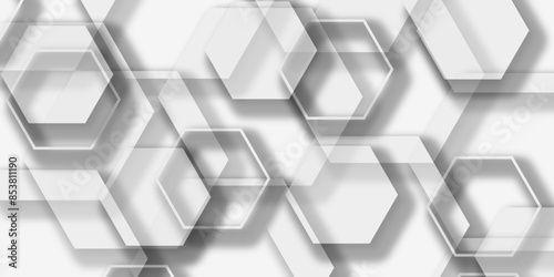 Background with white and grey hexagonal lines, Abstract 3d hexagonal background. Science Technologic Hexagonal Pattern abstract background with paper texture and futuristic business concept design. 