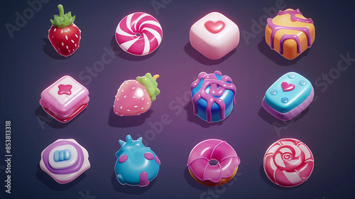 Delicious 3d candy icons set featuring a variety of sweet treats