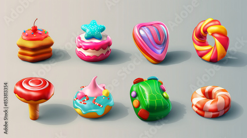 Collection of colorful cartoon candies representing different flavors