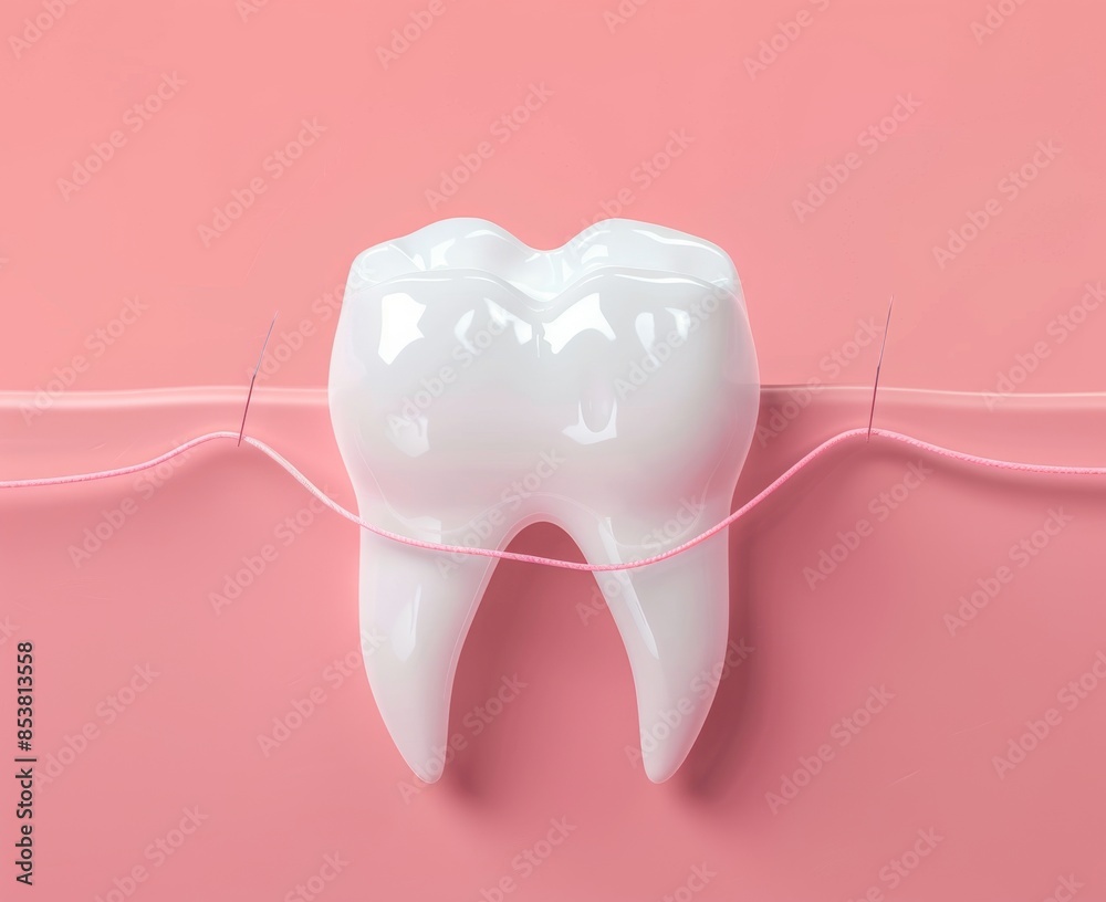 Wisdom tooth extraction stitches. 3D illustration of dental treatment