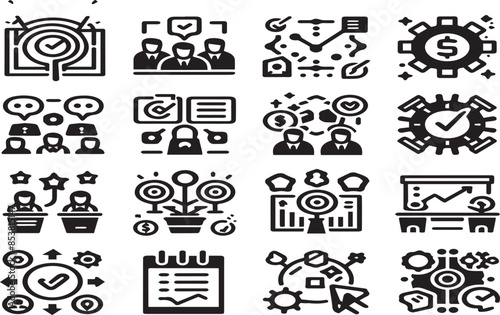 Print Modern Thin Line Management Icons Vector Set. Editable Icons for Business Goals, Principles & Functions