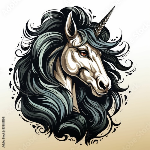A unicorn with a long mane and a pointed horn © Tasif