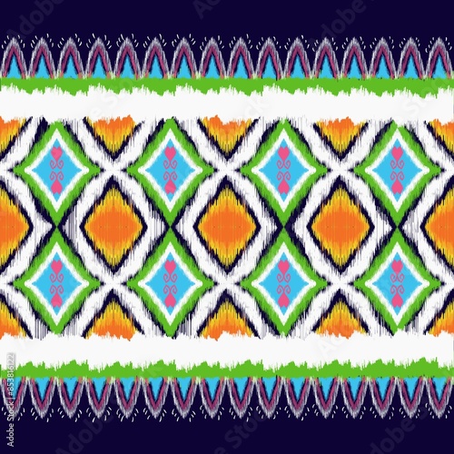 Ethnic abstract ikat art. Aztec ornament print. geometric ethnic pattern seamless color oriental. Design for background ,curtain, carpet, wallpaper, clothing, wrapping, Batik, vector illustration.