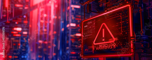 Generate a warning sign with a futuristic aesthetic
