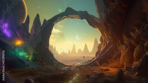 Desert like landscape on a alien planet. Generative AI