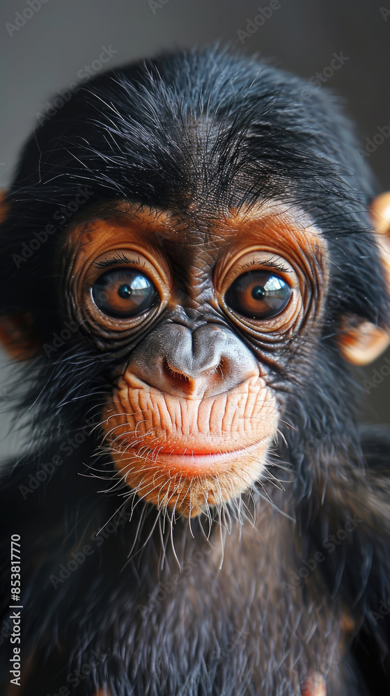 portrait cute baby monkey ape orang utan face with beautiful eyes looking front isolated on white background portrait cute baby monkey ape orang utan face with beautiful eyes looking front isolated on white background