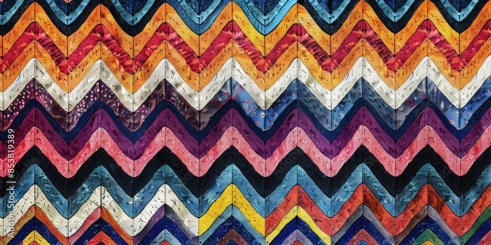 a image of a colorful quilt with a chevroned design a image of a colorful quilt with a chevroned design