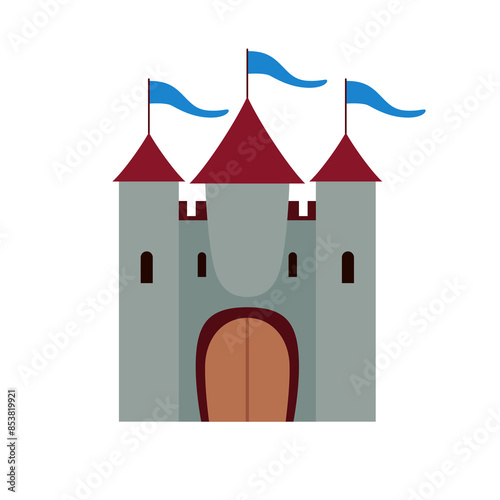 Medieval stone castle, old european fortress vector illustration, ancient military building in cartoon style
