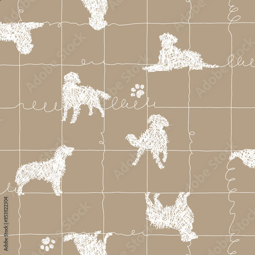 Seamless pattern with abstract images of dogs,