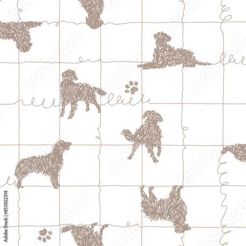 Seamless pattern with abstract images of dogs,