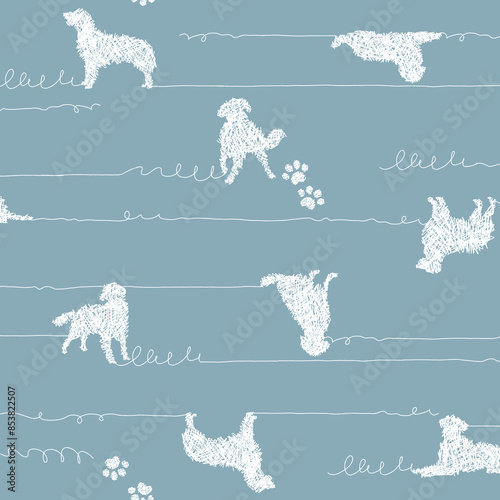 Seamless pattern with abstract images of dogs,